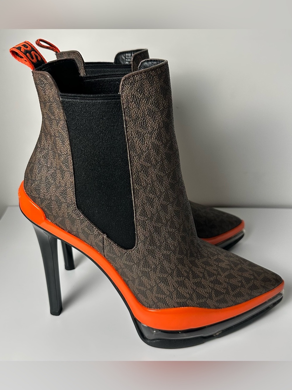 Michael Kors Brown Patterned Chelsea Boot with Orange Trim